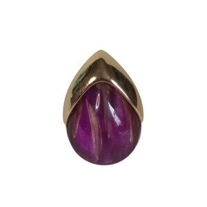 Gold Toned and Purple Statement Gem Teardrop 6cm Women's Size 7 Fashion Ring
